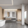 White tile and wood bathroom interior