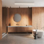 Light wooden bathroom interior with tub and sink