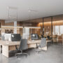 Wooden and white open space office corner